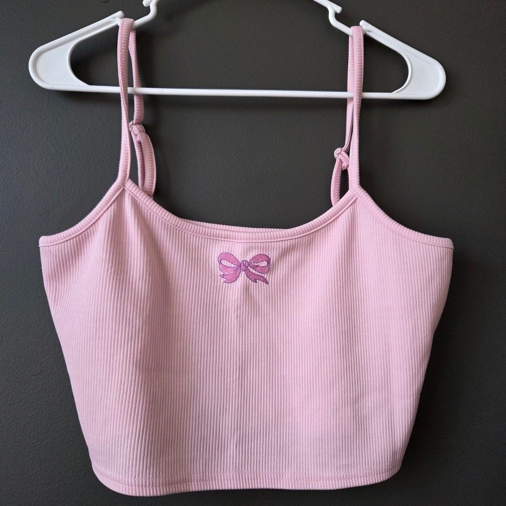 LE LIS‎ COLLECTION Pink Crop Tank Top Bow Spaghetti Strap L Coquette Soft Girl